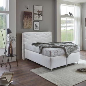 Boxspringbett WESTFALIA SCHLAFKOMFORT Sigma Komplettbetten Gr. Microvelours Ohne Topper, Liegefläche B/L: 140 cm x 200 cm Betthöhe: 34 cm, Gewicht bis: 100 kg H3, 5-Zonen-Tonnentaschen-Federkernmatratze, weiß Boxspringbett Boxspringbetten ohne Bettkasten