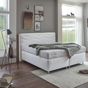 Boxspringbett WESTFALIA SCHLAFKOMFORT Sigma Komplettbetten Gr. Microvelours Ohne Topper, Liegefläche B/L: 160 cm x 200 cm Betthöhe: 34 cm, Gewicht bis: 100 kg H3, 5-Zonen-Tonnentaschen-Federkernmatratze, weiß Boxspringbett Boxspringbetten ohne Bettkasten
