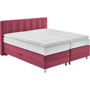 Boxspringbett WESTFALIA SCHLAFKOMFORT Komplettbetten Gr. Microvelours Ohne Topper-Mit Bettkasten, Liegefläche B/L: 180 cm x 200 cm, Gewicht bis: 100 kg H3, Bonnell-Federkernmatratze, rot (bordeaux, rot) Boxspringbetten mit Bettkasten wahlweise und Topper