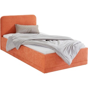 Polsterbett WESTFALIA SCHLAFKOMFORT Betten Gr. Microfaser, Liegefläche B/L: 100 cm x 200 cm Betthöhe: 42 cm, Gewicht bis: 85 kg H2, Bonnell-Federkernmatratze, orange (terrafarben) Polsterbett Polsterbetten mit Bettkasten Betten inkl. bei Ausführung