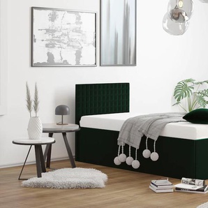 Polsterbett WESTFALIA SCHLAFKOMFORT Betten Gr. Samtvelours, Liegefläche B/L: 100 cm x 200 cm Betthöhe: 33 cm, Gewicht bis: 80 kg H2, 7-Zonen-Kaltschaummatratze, grün (moosgrün) Polsterbetten mit Bettkasten bei Ausführung Matratze