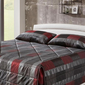 Tagesdecke WESTFALIA SCHLAFKOMFORT Tagesdecken Gr. B/L: 237 cm x 250 cm, grau (grau, rot) Tagesdecke Tagesdecken