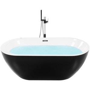 Whirlpool-Badewanne Schwarz/Weiß 170 x 80 cm aus Sanitäracryl mit Hydromassage und LED freistehend Oval Elegantes Modernes Design