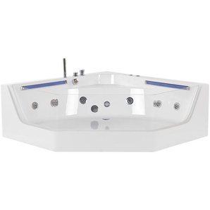 Whirlpool-Badewanne Weiß 211 x 150 cm Eckmodell mit LED mit 7 Farben Sanitäracryl Badezimmer