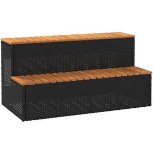 Whirlpooltreppe Schwarz 100x50x50,5cm Poly Rattan Akazie Massiv