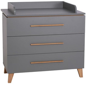 Wickelkommode Mira, schiefergrau, 110 x 51 cm, Griffe und Füße, Eiche massiv