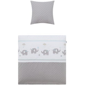 Wiegen-Bettwäsche  Eli Elefant - grau - 100% Baumwolle, gewebt und bedruckt | Möbel Kraft