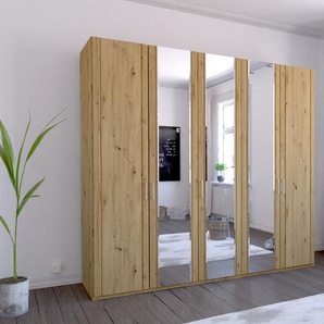 Drehtürenschrank WIEMANN Mainau Schränke Gr. B/H/T: 246,3 cm x 197 cm x 58 cm, 5 St., braun (bianco, eiche, nachbildung, kristallspiegel) Drehtürenschränke mit Holz- und Spiegeltüren