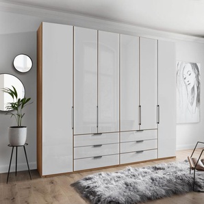 Drehtürenschrank WIEMANN Monaco Schränke Gr. B/H/T: 246,9 cm x 236 cm x 58 cm, 6 St., braun (bianco, eiche, nachbildung, glas weiß) Drehtürenschränke mit Glasfront sowie hochwertige Beschläge inkl. Dämpfung