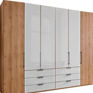 Drehtürenschrank WIEMANN Monaco Schränke Gr. B/H/T: 246,9 cm x 216 cm x 58 cm, 5 St., braun (bianco, eiche, nachbildung, glas weiß) Drehtürenschrank Drehtürenschränke mit Teil-Glasfront sowie hochwertige Beschläge inkl. Dämpfung