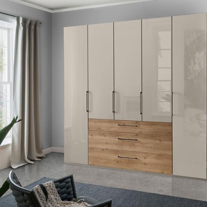 Kleiderschrank WIEMANN Metz Schränke Gr. B/H/T: 246,4 cm x 236 cm x 58 cm, 5 St., beige (champagner, glas champagner, bianco, eiche, nachbildung, griffe: schiefer) Drehtürenschrank Kleiderschrank Drehtürenschränke hochwertige Glasfront inkl. Schubkästen
