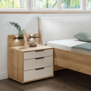Nachtkonsole WIEMANN Monaco Sideboards Gr. B/H/T: 60 cm x 48 cm x 43 cm, 3, braun (bianco, eiche, nachbildung, glas weiß) Nachtkonsolen und Nachtkommoden mit Glasfront, vormontiert
