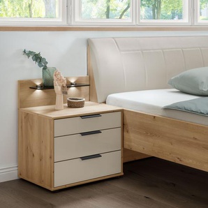 Nachtkonsole WIEMANN Monaco Sideboards Gr. B/H/T: 60 cm x 48 cm x 43 cm, 3, braun (bianco, eiche, nachbildung, glas champagner) Nachtkonsolen und Nachtkommoden mit Glasfront, vormontiert