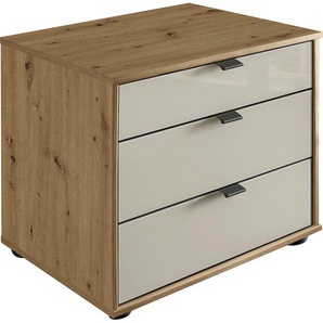 Nachtkonsole WIEMANN Quito Sideboards Gr. B/H/T: 60 cm x 48 cm x 43 cm, 3, braun (bianco, eiche, nachbildung, glas champagner) Nachtkonsolen und Nachtkommoden vormontiert, inkl. Dämpfung