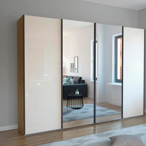 Schwebetürenschrank WIEMANN Monaco Schränke Gr. B/H/T: 296,3 cm x 217 cm x 67 cm, 4 St., weiß (bianco, eiche, nachbildung, glas champagner, kristallspiegel) Schranksysteme und Schrankserien hochwertige Glas- Spiegelfront