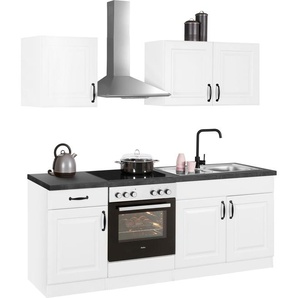 Küchenzeile WIHO KÜCHEN Erla Komplettküchen-Sets Gr. B/T: 210 cm x 60 cm, grau (küche: kassette weiß, granit schwarz,, korpus: arbeitsplatte: schwarz) Küchenzeilen ohne Elektrogeräte E-Geräte, Breite 210 cm