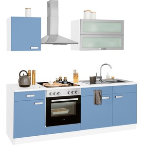 Küchenzeile WIHO KÜCHEN Husum Komplettküchen-Sets Gr. B/T: 220 cm x 60 cm, blau (küche: himmelblau,, korpus: weiß, arbeitsplatte: weiß) Küchenzeilen ohne Elektrogeräte E-Geräte, Breite 220 cm