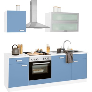 Küchenzeile WIHO KÜCHEN Husum Komplettküchen-Sets Gr. B/T: 220 cm x 60 cm, blau (küche: himmelblau,, korpus: weiß, arbeitsplatte: weiß) Küchenzeilen ohne Elektrogeräte E-Geräte, Breite 220 cm