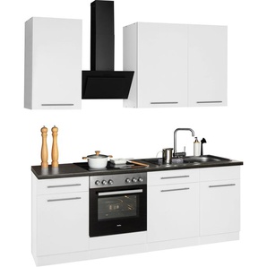 Küchenzeile WIHO KÜCHEN Unna Komplettküchen-Sets Gr. B/T: 220 cm x 60 cm, schwarz-weiß (küche: weiß, granit schwarz,, korpus: arbeitsplatte: granitschwarz) Küchenzeile Küchenzeilen ohne Elektrogeräte E-Geräte, Breite 220 cm