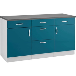 Unterschrank WIHO KÜCHEN Amrum Schränke Gr. B/H/T: 150 cm x 85 cm x 60 cm, 2 St., blau (ozeanblau, hellgrau) Unterschränke 150 cm breit