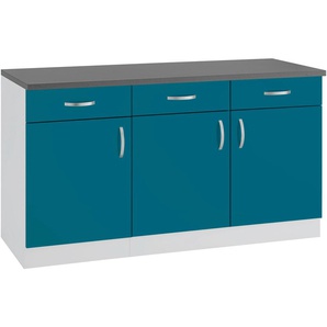 Unterschrank WIHO KÜCHEN Amrum Schränke Gr. B/H/T: 150 cm x 85 cm x 60 cm, 3 St., blau (ozeanblau, hellgrau) Unterschränke 150 cm breit