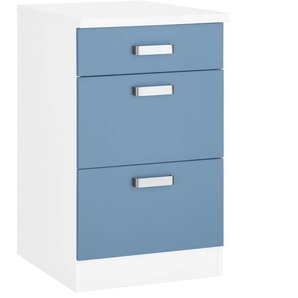Unterschrank WIHO KÜCHEN Husum Schränke Gr. B/H/T: 50 cm x 85 cm x 60 cm, blau (himmelblau, weiß) Unterschränke 50 cm breit, mit 2 großen Auszügen