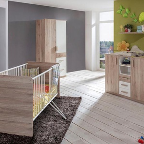 Babyzimmer-Komplettset WIMEX Bergamo Schlafzimmermöbel-Sets Gr. B/H: 70 cm x 140 cm, weiß (san remo eiche nb, alpinweiß) Baby Komplett-Babybetten Schlafzimmermöbel-Sets Bett + Wickelkommode 2 trg. Schrank