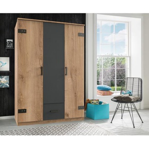 Wimex Drehtürenschrank Glasgow I Plankeneiche-Dekor/Graphit 135x198x58 cm (BxHxT) 3-türig Spanplatte Modern