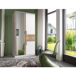 Drehtürenschrank I 91cm Weiß/Weiß/Eiche Dekor