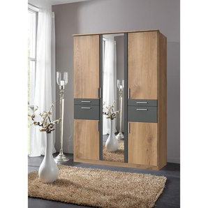 Wimex Drehtürenschrank Koblenz II Plankeneiche-Dekor/Graphit mit Spiegel 135x199x58 cm (BxHxT) 5-türig Spanplatte Modern