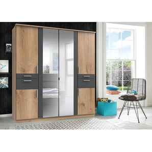 Wimex Drehtürenschrank Koblenz II Plankeneiche-Dekor/Graphit mit Spiegel 179x199x58 cm (BxHxT) 6-türig Spanplatte Modern