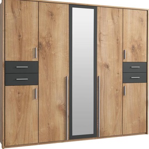 Drehtürenschrank WIMEX Vegas Schränke Gr. B/H/T: 228 cm x 210 cm x 58 cm, 7 St., grau (plankeneiche nachbildung, graphit) Drehtürenschränke inklusive Passepartout-Rahmen