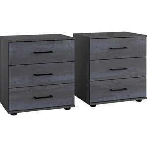 Nachtkommode WIMEX Kopenhagen Sideboards Gr. B/H/T: 52 cm x 58 cm x 38 cm, Set, 2 Nachtkommoden, 3, grau (digi steel optik, graphit) Nachtkonsolen und Nachtkommoden in 2 Höhen