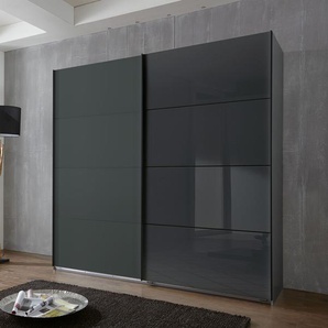Schwebetürenschrank WIMEX Ernesto Schränke Gr. B/H/T: 225 cm x 208 cm x 65 cm, 2 St., grau (graphit, glas schwarz) Schwebetürenschränke und Schiebetürenschränke mit farbigen Glaselementen