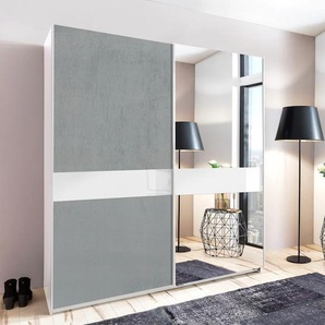 Schwebetürenschrank WIMEX Weimar Schränke Gr. B/H/T: 180 cm x 198 cm x 64 cm, 2 St., grau (weiß, betonfarben, weißglas) Schwebetürenschränke und Schiebetürenschränke