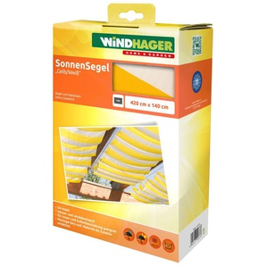Sonnensegel WINDHAGER Gr. B/T: 420 cm x 140 cm, gelb (gelb, weiß) Sonnensegel für Seilspannmarkise, inklusive Laufhaken, 4,2x1,4 m