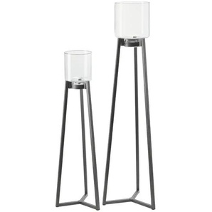 Windlicht 2er-Set - schwarz - Eisen,Glas - 39 cm - 143 cm | Möbel Kraft