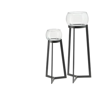 Windlicht auf Metallgestell 2er Set - schwarz - Eisen,Glas - 35 cm - 92 cm | Möbel Kraft