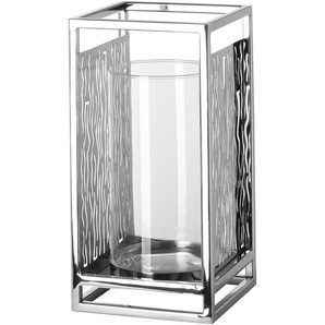 Windlicht FINK Kerzenhalter NICOSA Kerzenhalter Gr. B/H/T: 16 cm x 31 cm x 16 cm, silberfarben Windlichter Laternen aus Edelstahl und Glas, mit ausgestanzten Cut-Outs