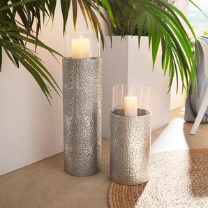 Windlicht HOME AFFAIRE Kerzenhalter Gr. H: 81 cm, silberfarben Geschenkartikel Kerzenhalter Bodenwindlicht, aus Metall, mit Glaseinsatz, ideal für Stumpenkerzen