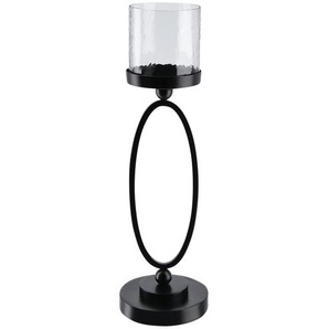 Windlicht mit Glasaufsatz - schwarz - Metall, Glas - 39 cm - [11.5] | Möbel Kraft