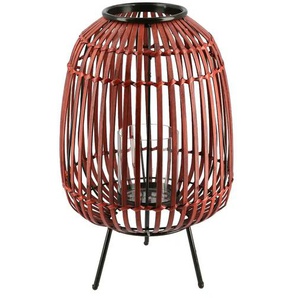 Windlicht | rot | Bambus,Metall,Glas | 40 cm | 25.0 |