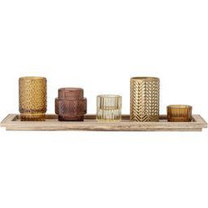 Windlicht Sanga glas holz bunt / 5 Kerzengläser & Holztablett - L 43 cm - Bloomingville - Bunt