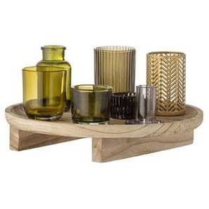Windlicht Sanga glas holz bunt / 7 Kerzengläser & Holztablett Ø 32 cm - Bloomingville - Bunt