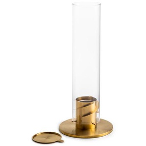 Windlicht Spin 90 höfats Edelstahl goldfarben poliert, Borosilikatglas silber, Designer Thomas Kaiser, Christian Wassermann, 40.5 cm