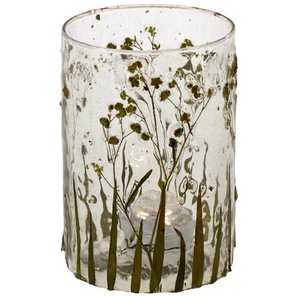 Windlicht Teelicht Halter Glas H=10cm Gras Gräser Blumen gold Kerze Laterne Deko
