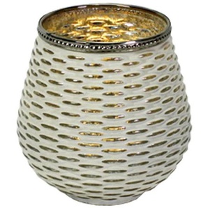 Windlicht Teelicht Halter Glas H=8cm Muster weiß gold Kerze Laterne Deko Tisch
