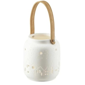 Windlicht | weiß | Steingut,Kunstleder | 16,6 cm | 12.3 |