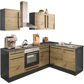Winkelküche BASIC BY BALCULINA Jazz Komplettküchen-Sets Gr. B/H/T: 220 cm x 200 cm x 60 cm, ohne E-Geräte, braun (küche: anthrazit, artisan eiche, metallic braun,, , arbeitsplatte: braun) L-Küche ohne Elektrogeräte Stellbreite 220x175 cm, wahlweise mit