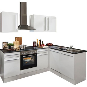 Winkelküche BASIC BY BALCULINA Jazz Komplettküchen-Sets Gr. B/H/T: 220 cm x 200 cm x 60 cm, ohne E-Geräte, weiß (küche: weiß, hochglanz, stone dark,, , arbeitsplatte: dark) L-Küche ohne Elektrogeräte Stellbreite 220x175 cm, wahlweise mit E-Geräten